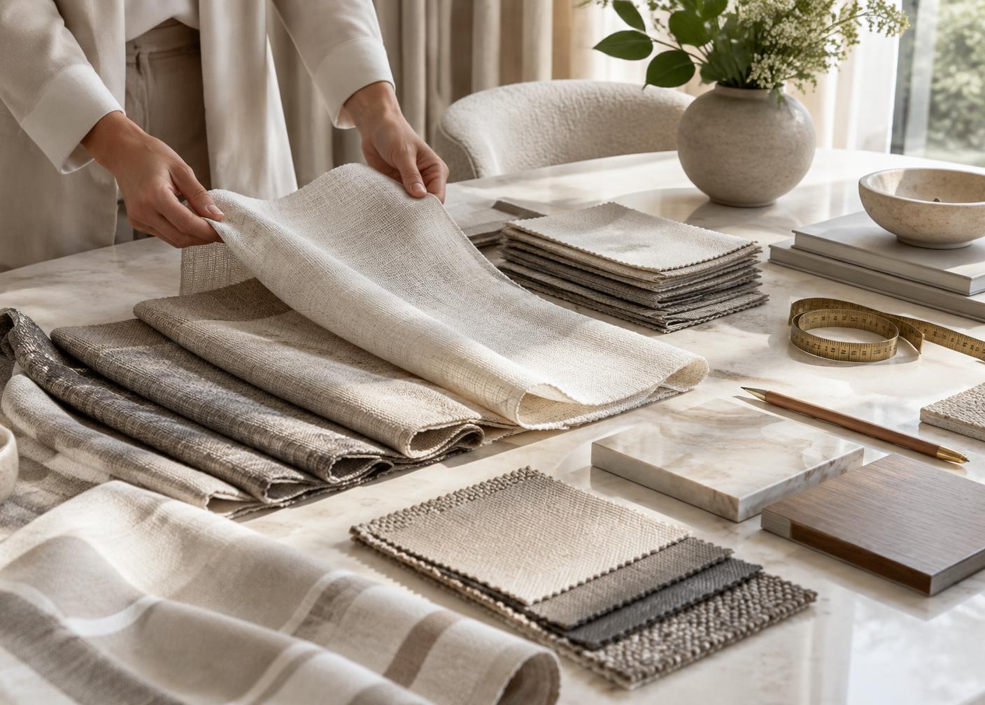Fabric samples ready for a personal design consultation
